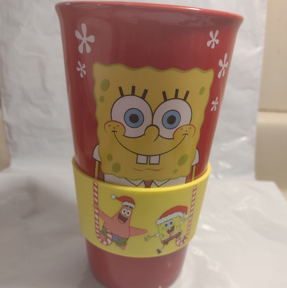 Spongebob & Patrick Ceramic Travel Cup Mug Lid Silicone Sleeve Christmas 2024